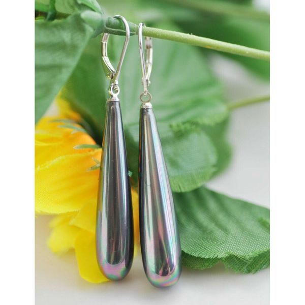 

40mm tear-drop peacock-black shell pearl ear string 925sc, Silver