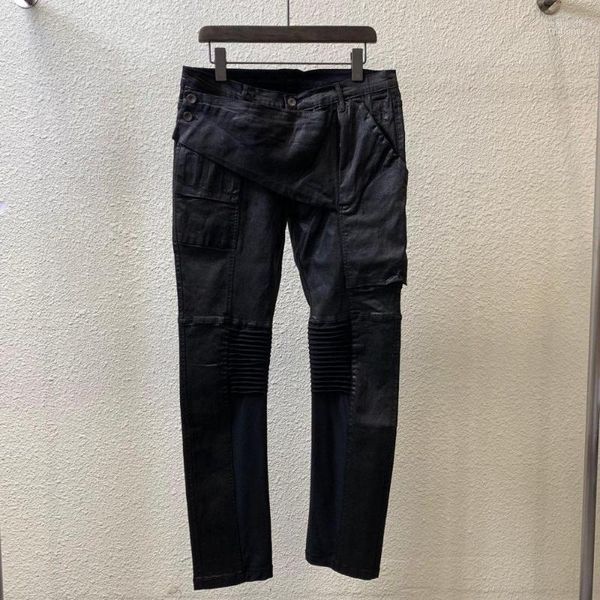 Jeans da uomo Owen Seak Men Oil Wax Denim Abbigliamento gotico classico Rivestito Estate Straight Hip Hop Pantaloni solidi da donna Taglia XLMen's Heat22