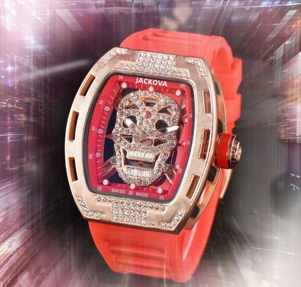 Luxury Man Woman Skull Hollow Diamonds Watch Lady Dress Watch Orologio al quarzo con cinturino in silicone di moda casual popolare Orologio da polso di alta qualità