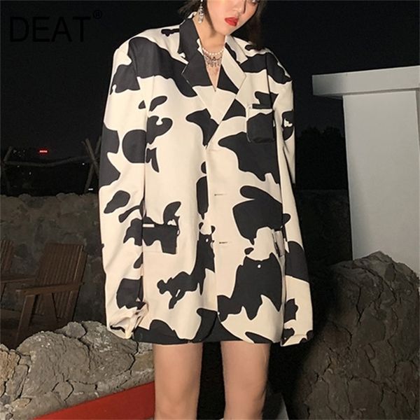 

deat women printed hit color oversize blazer new lapel long sleeve loose fit jacket fashion spring autumn 2020 lj201021, White;black