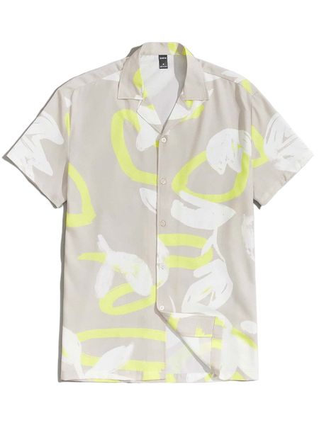 

men lapel neck graphic print shirt v1yi#, White;black