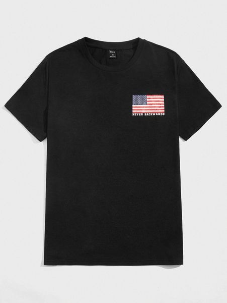 

men slogan & american flag print tee z1gx#, White;black