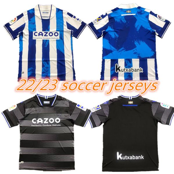 

2022 2023 rey real sociedad men soccer jerseys 22 23 royal society silva oyarzabal portu isak merino camiseta de futbol home away shirt, Black;yellow