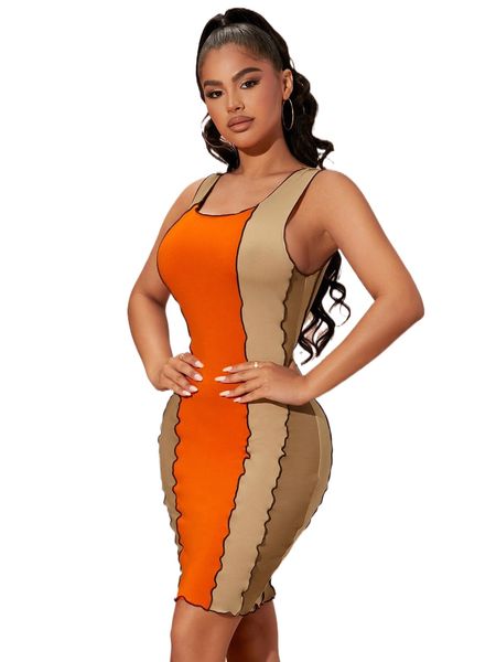 

sxy colorblock seam tank dress s2ci#, Black;gray
