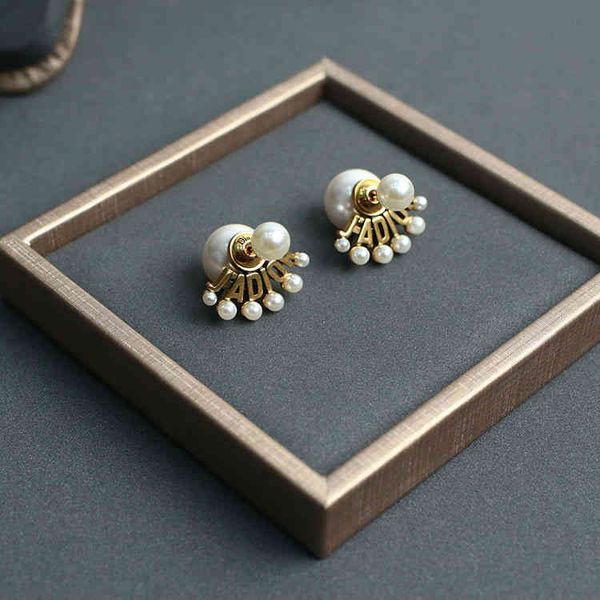 

new style back hanging pearl brass fashion earrings for women net red, Golden