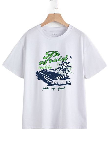 

car & letter graphic drop shoulder tee k0ri#, White