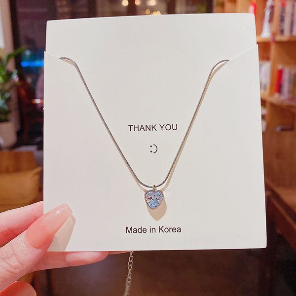 

new simple large zircon love steel necklace women's ins red with versatile collarbone chain, Silver