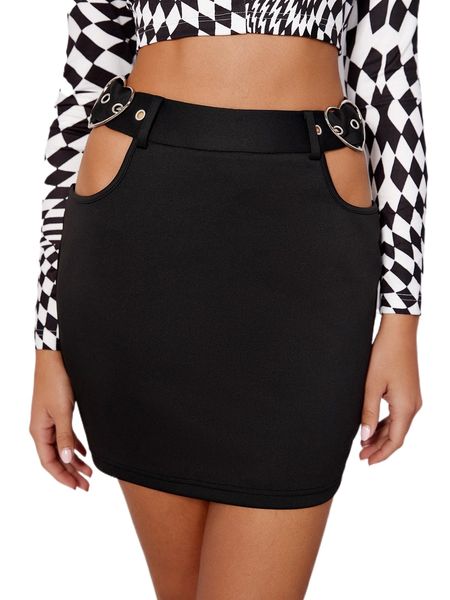 

heart ring cutout waist skirt t29h#, Black