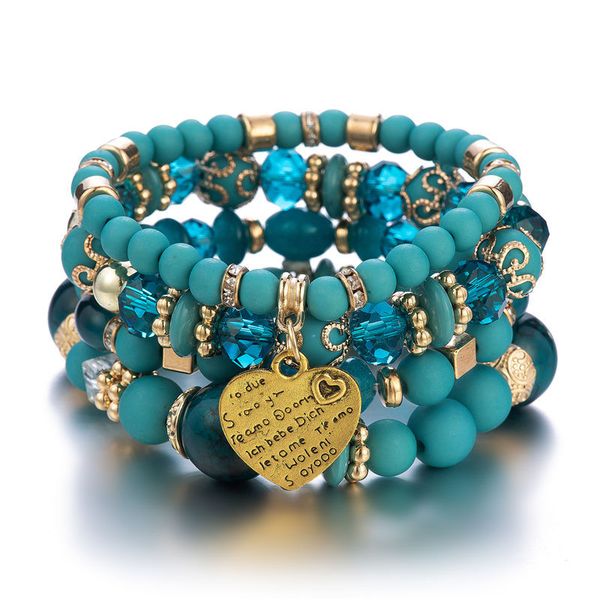 

14 styles new fashion bohemian ethnic type multi-layer 18cm strands bracelet women crystal peach heart beaded ladies jewelry bracelets, Black