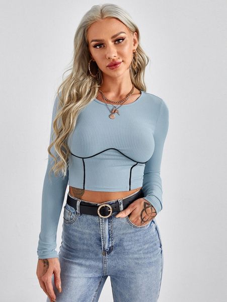 

contrast pipping crop tee a6oh#, White