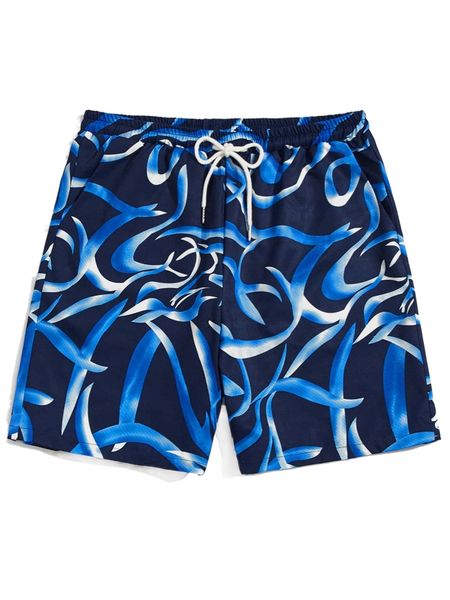 

romwe guys allover print drawstring shorts d13f#, White;black