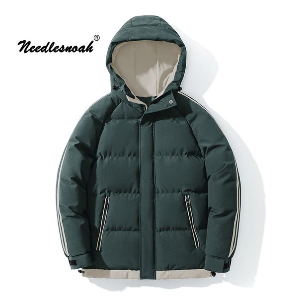 

needlesnoah winter men jackets hooded parkas thick warm cotton padded windproof coat male solid color outwear plus size 8xl 220727, Black