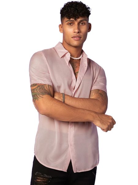 

men button front sheer organza shirt 07qg#, White;black