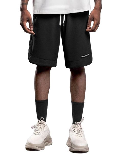

men drawstring waist slogan patch detail shorts a8m7#, White;black