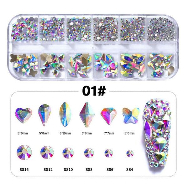 

multi shapes glass crystals for nail stones crystal rhinestones size press on nails decoration, Silver;gold