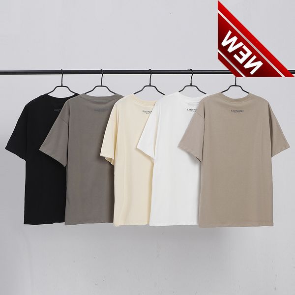 

feel of god essentials double thread solid short sleeve t-shirt men and women lovers letter reflective t-shirt, White;black