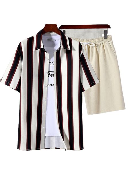 

men random striped print shirt & shorts without tee e7ju#, Gray