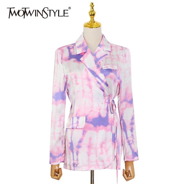 

tie dye casual shirt for women notched long sleeve hit color blouse female fashion clothing style 210423, White