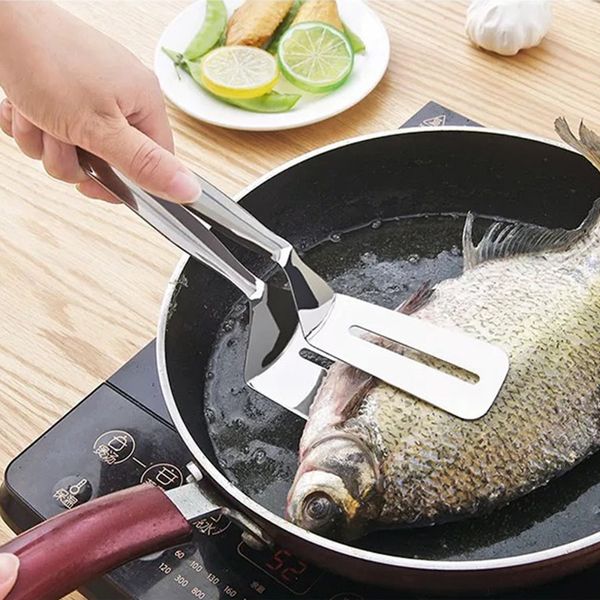 Clip per bistecca in acciaio inossidabile per uso domestico Frittura di pesce fritto Pala Pizza Barbecue Grigliata Pinza da cucina Morsetto Strumenti di cottura LX4917