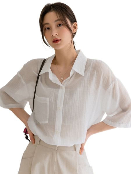 

dazy-less solid patched pocket drop shoulder blouse w3ld#, White