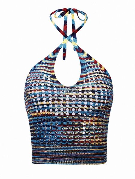 

halter neck open knit a4ck#, White;black