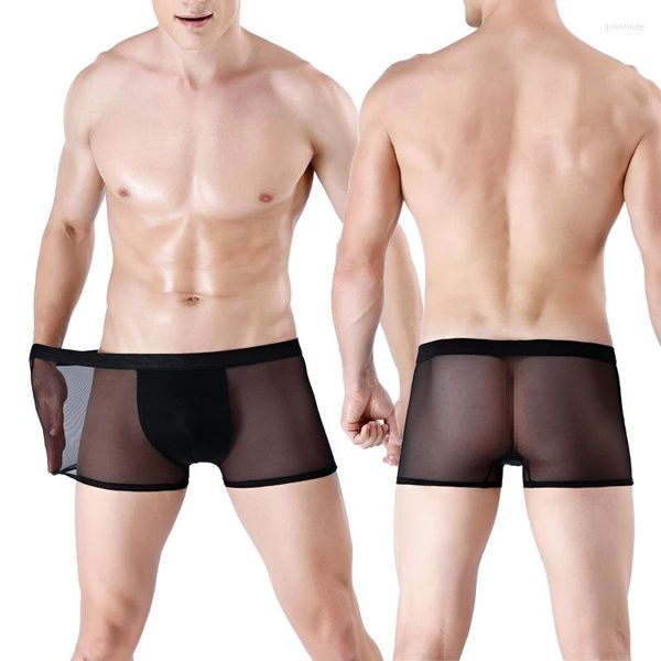 Mutande 3 pz Uomo Sexy Biancheria Intima Trasparente Boxer Maglia Ultra-Sottile Traspirante Sissy Mutandine Maschili Metà di Vita Comfort Pantaloncini Mutande