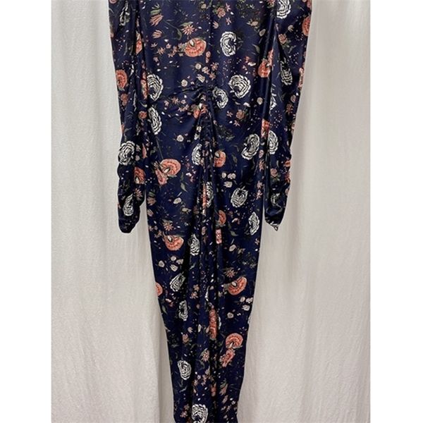 

spring floral print v-neck dress 100% silk women midi 220504, Black;gray