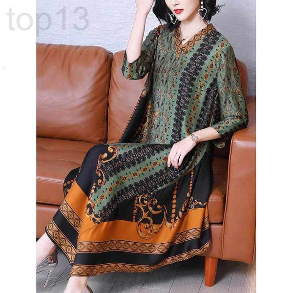 

casual dresses designer silk dress women's 2021 spring new fashion light luxury temperament loose thin mulberry silk 34ip, Black;gray