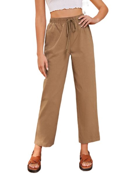 

drawstring waist solid pants v9sn#, Black;white