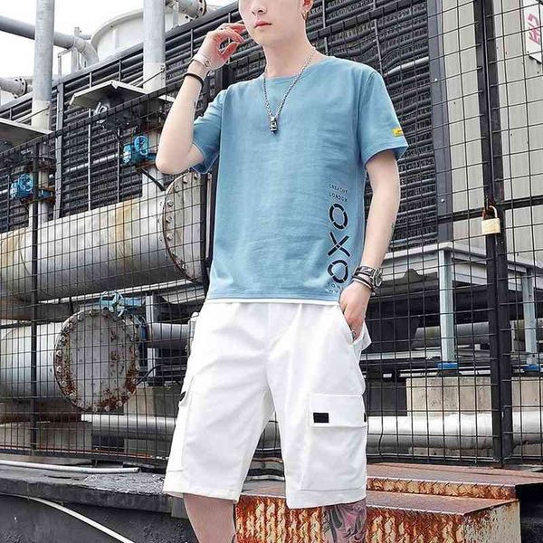 

2 piece set men fashion summer clothes tracksuit short sleeve casual outfits sweatsuit streetwear shorts 2022, Gray
