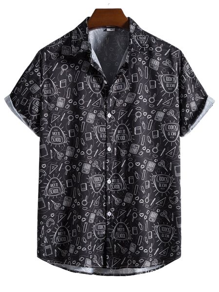 

men random slogan & bag print shirt v2rl#, White;black