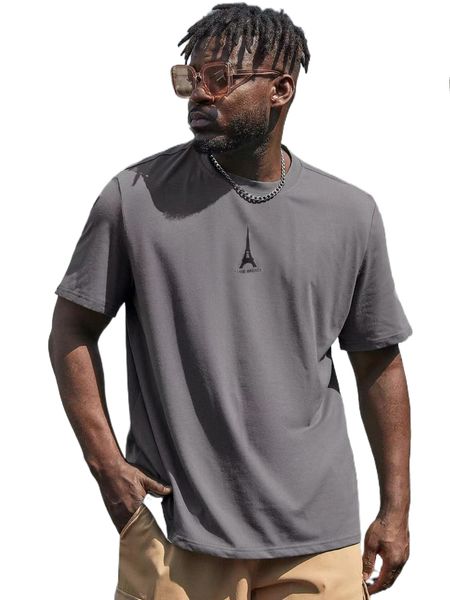 

extended sizes men eiffel tower and letter graphic tee 827h#, White;black