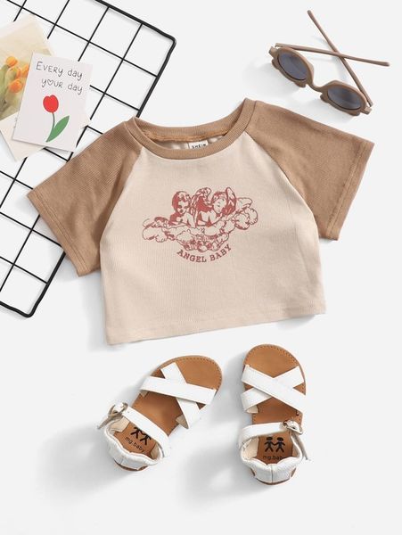 

baby slogan & figure graphic raglan sleeve two tone she, Blue
