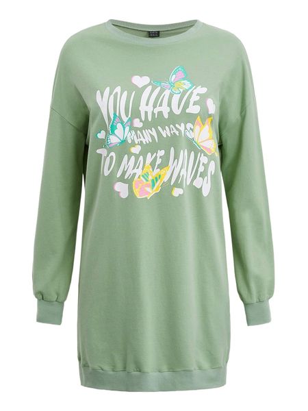 

butterfly & slogan graphic drop shoulder sweatshirt dress y9fh#, Black