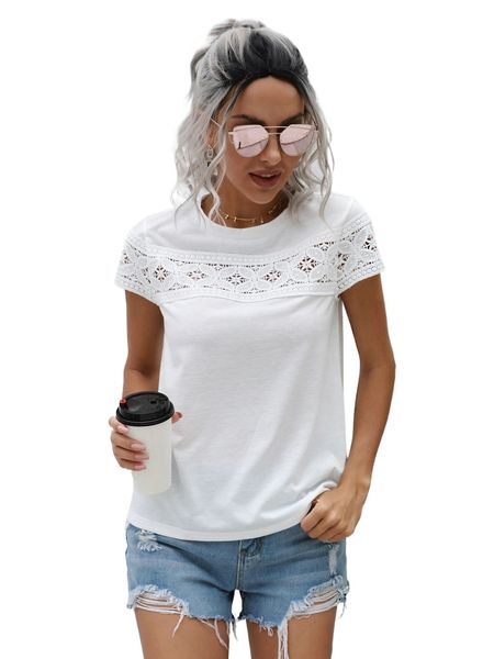 

guipure lace insert tee w7gq#, White