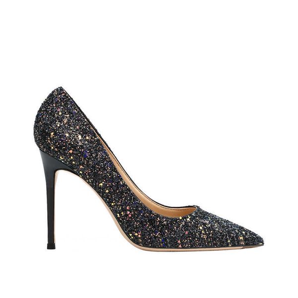 

classic luxury designer wruchee party summer woman high heeled thin heels shoes 10cm glitter silver, Black
