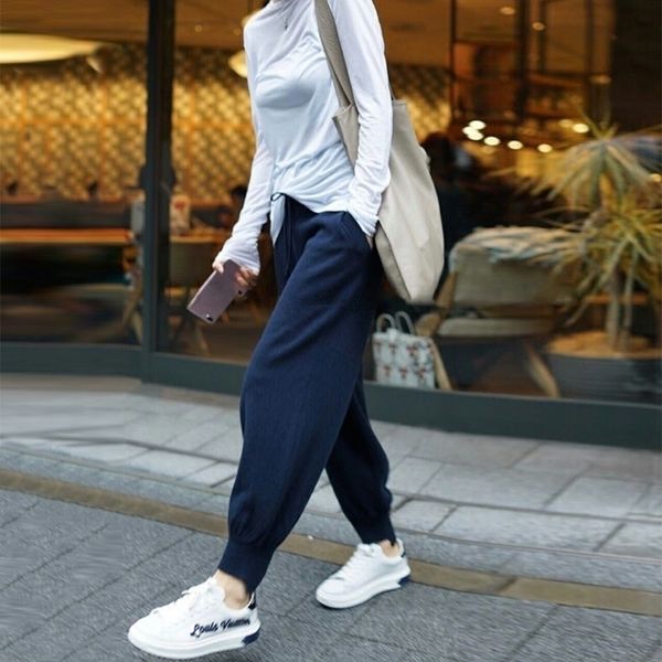 

beliarst wear harem pants cashmere pants women casual high waist bloomers feet loose knit wool long carrot pants y200418, Black;white