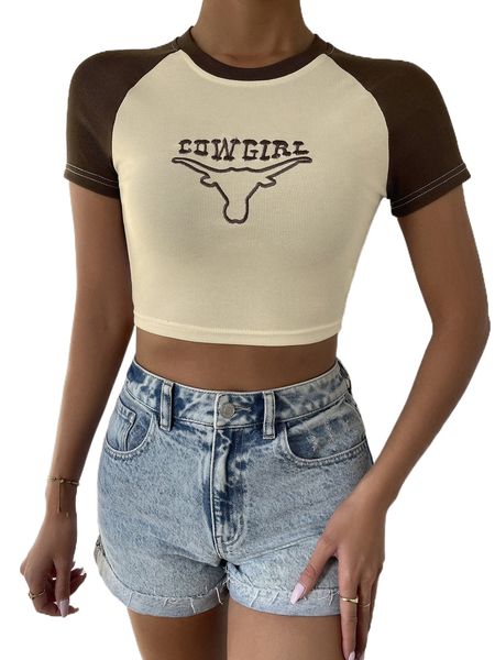 

contrast raglan sleeve embroidery detail crop tee y6bz#, White