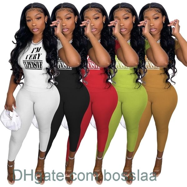 

womens designer tracksuits 2 piece set letter print short sleeve t-shirt matching leggings summer outfits sweat suit, Gray