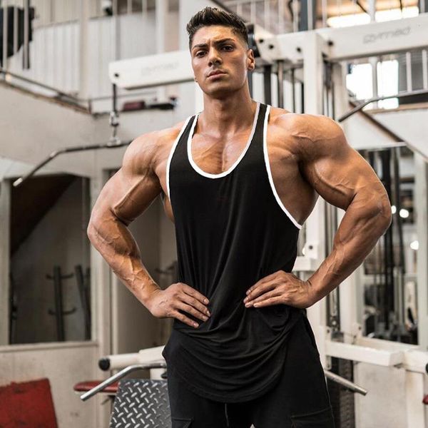 

blank mens gym clothing bodybuilding tank man summer fashion sleeveless shirt cotton fitness sportswear slim muscle vests, White;black