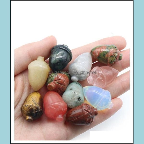 

stone loose beads jewelry reiki healing chakra natural acorn ornaments quartz mineral crystal tumbled gemstone hand piece home decoration ma, Black
