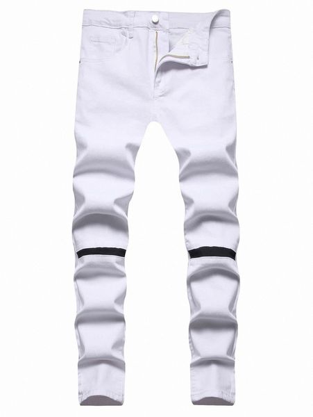 

men contrast rag stitching straight leg jeans 94br#, Blue