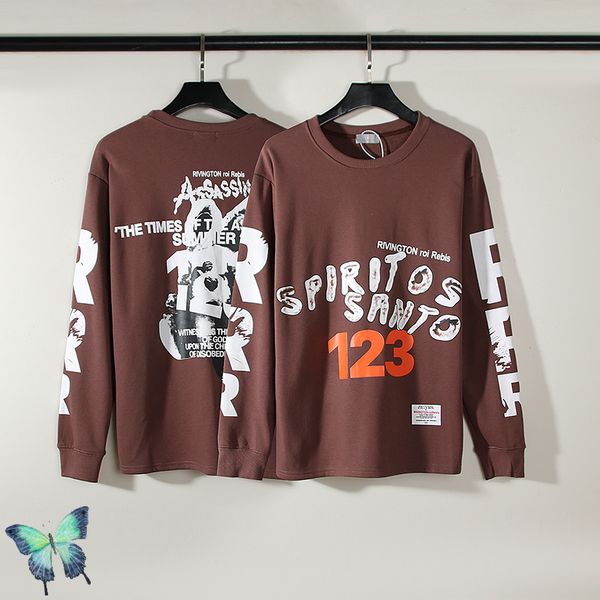 

graffiti long sleeve t-shirt khaki brown men women casual t shirt, Black;brown