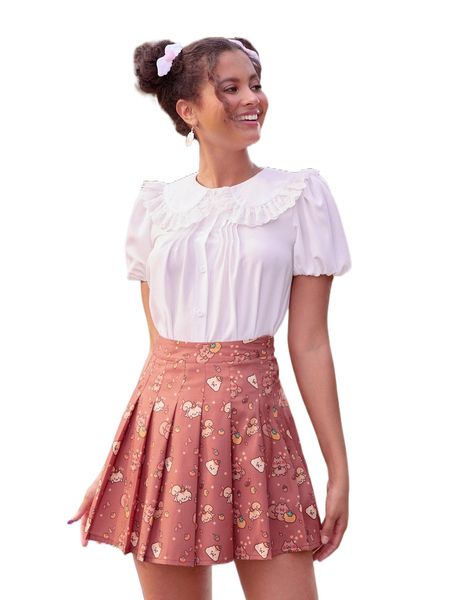 

kawaii solid eyelet embroidery statement collar blouse 64go#, White
