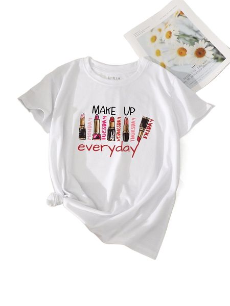 

lipstick and slogan graphic tee z3pa#, White