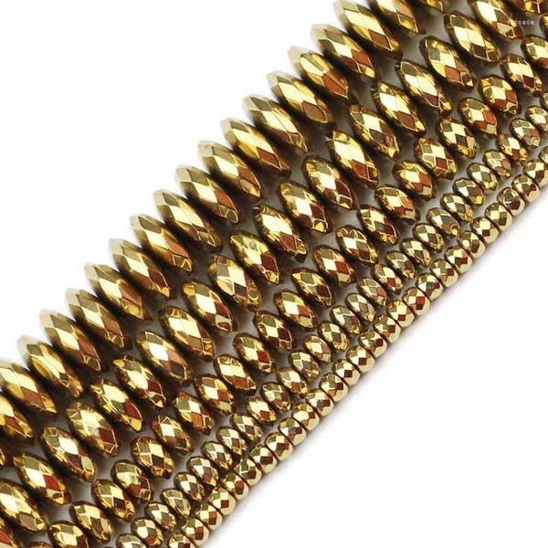 Perlen Andere Facettierte flache runde Hämatitkugel 3/4/6/8/10 mm Naturstein Erz Gold 7 Farben lose für Schmuck Armbänder Herstellung DIYAndere