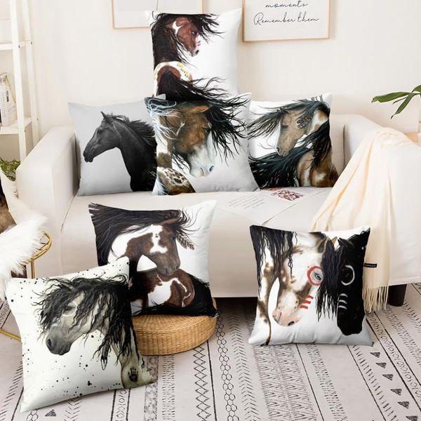 Almofada/travesseiro decorativo Arte moderna Animal Animal Pronha quadrada Passagem correndo Horse Cushion