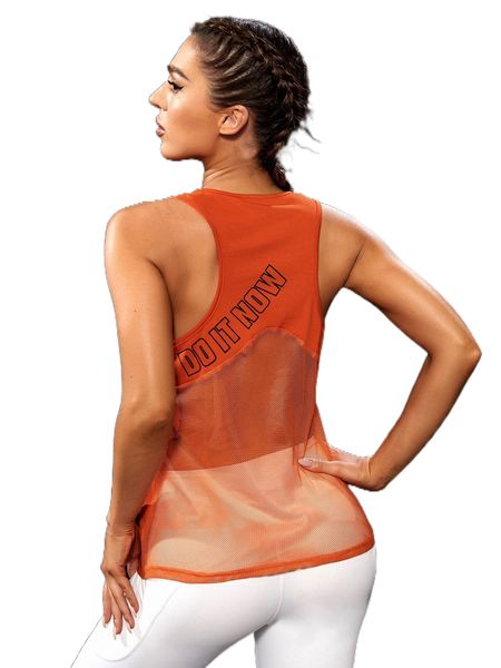 

breathable softness letter graphic contrast mesh sports tank 3201#, Gray