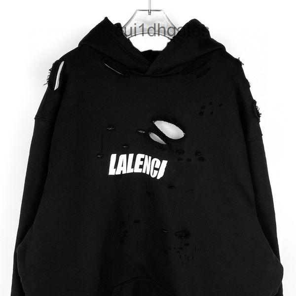 

2022 designer blgc hoodies b's broken print ragged plush hoodie paris band portrait black oversized sweater j0qd