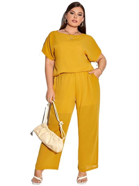 

plus batwing sleeve & wide leg pants s3nv#, Black